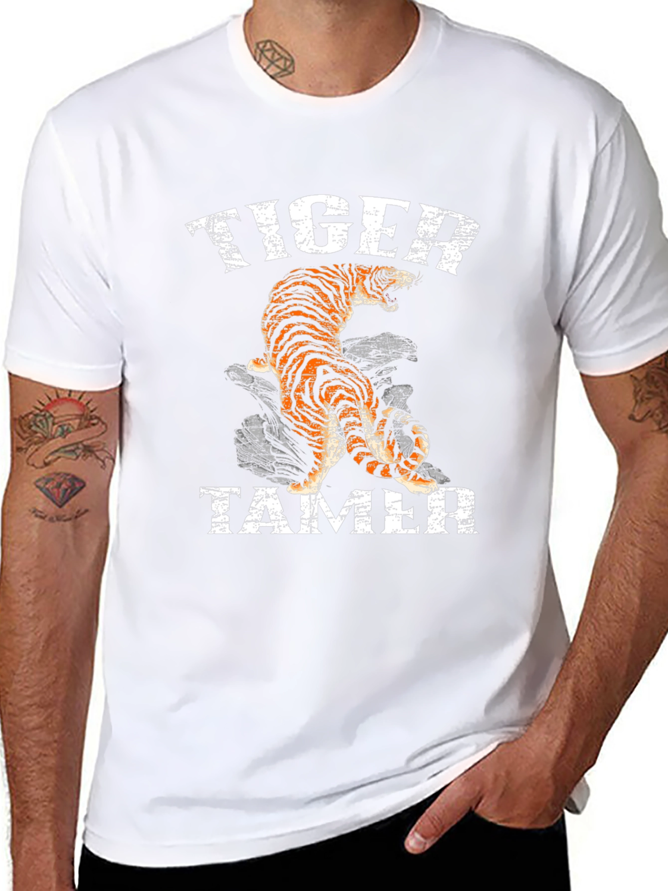 Tiger Tamer Graphic Print Black T-Shirt