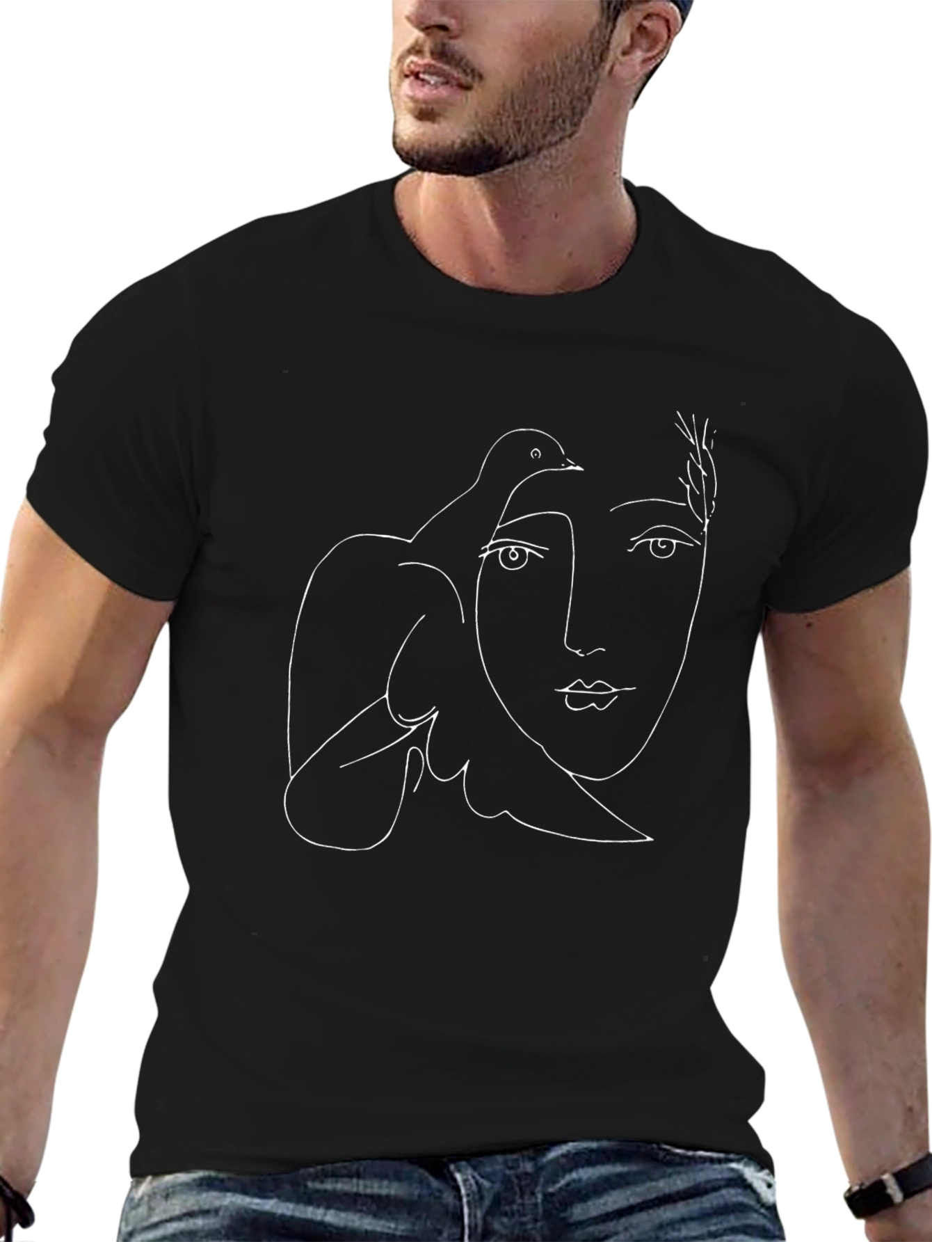 Abstract Face and Dove Black Graphic Tee