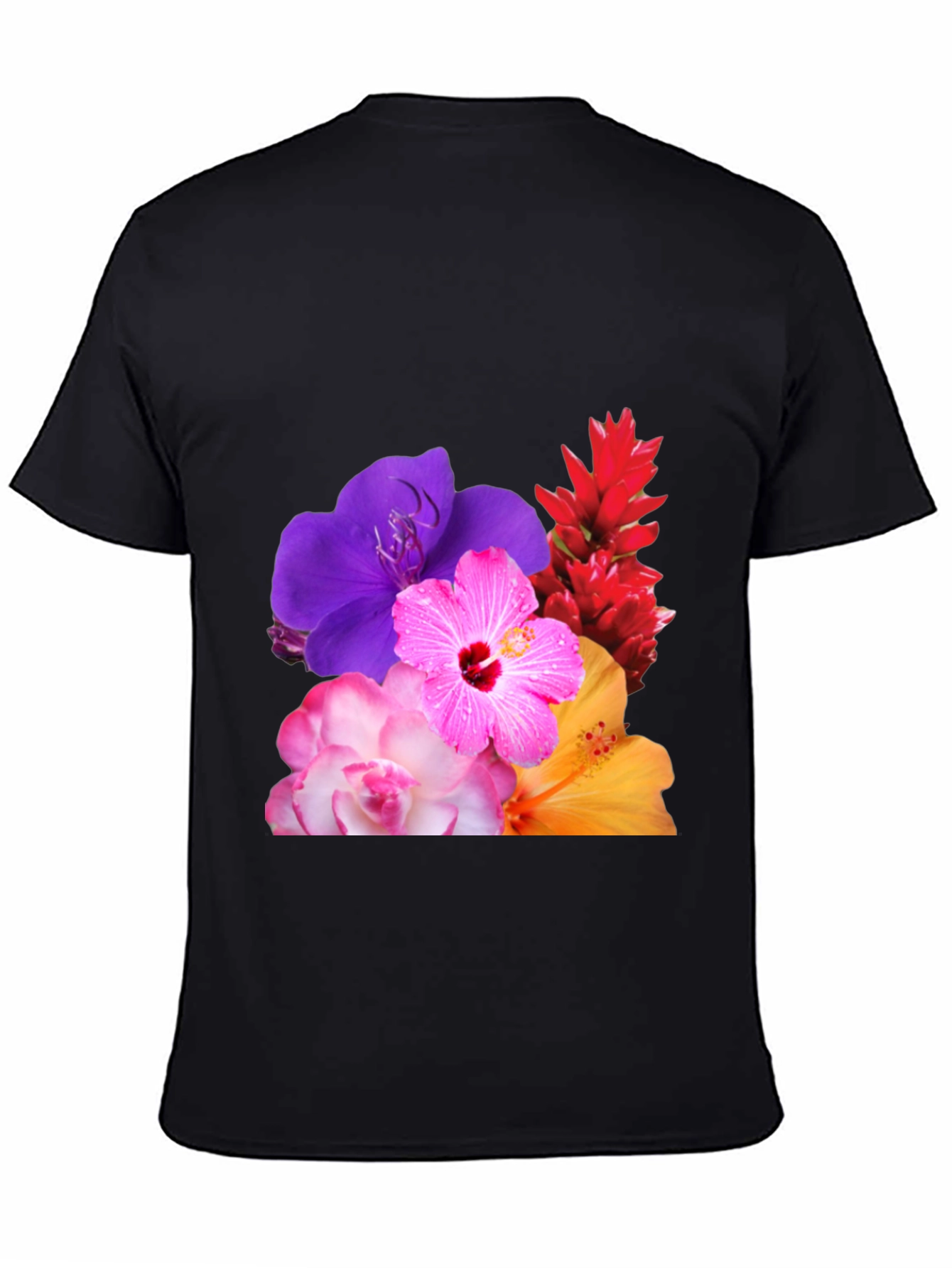 Floral Print Black T-Shirt - Vibrant Blossom Design