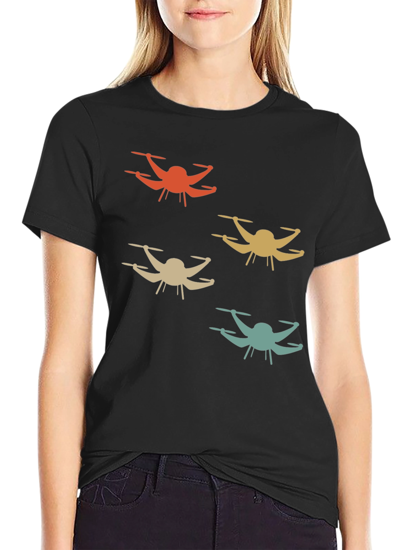 Drone Silhouette Graphic T-Shirt - Retro Style
