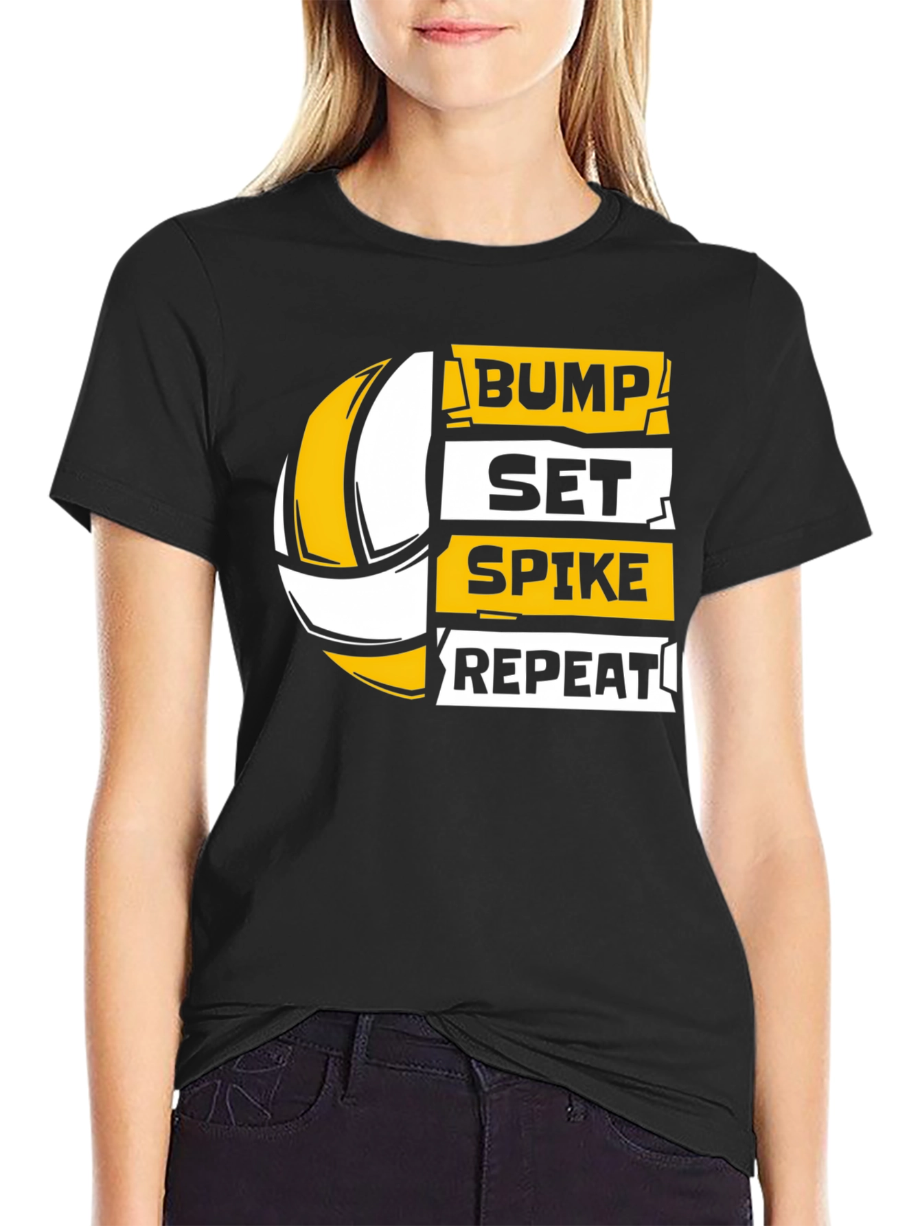 Volleyball Bump Set Spike Repeat Graphic T-Shirt
