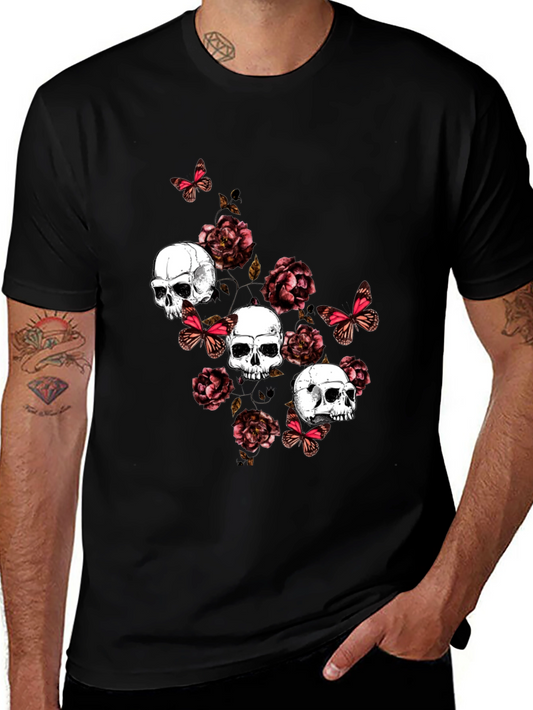 Skull & Roses Graphic Print T-Shirt