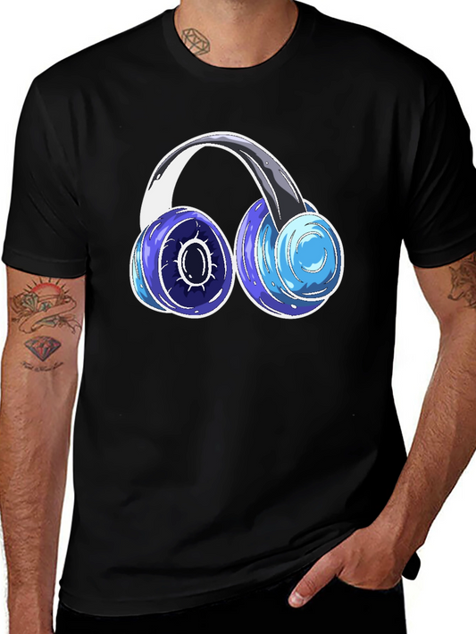 Cool Headphones Graphic Tee - Black Cotton Blend