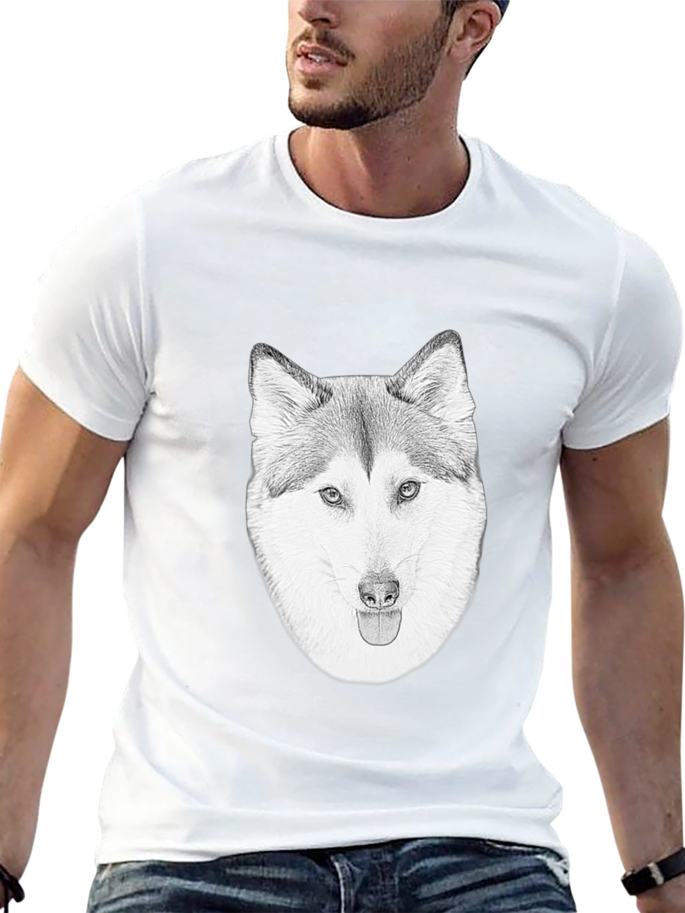 Husky Dog Graphic Black T-Shirt