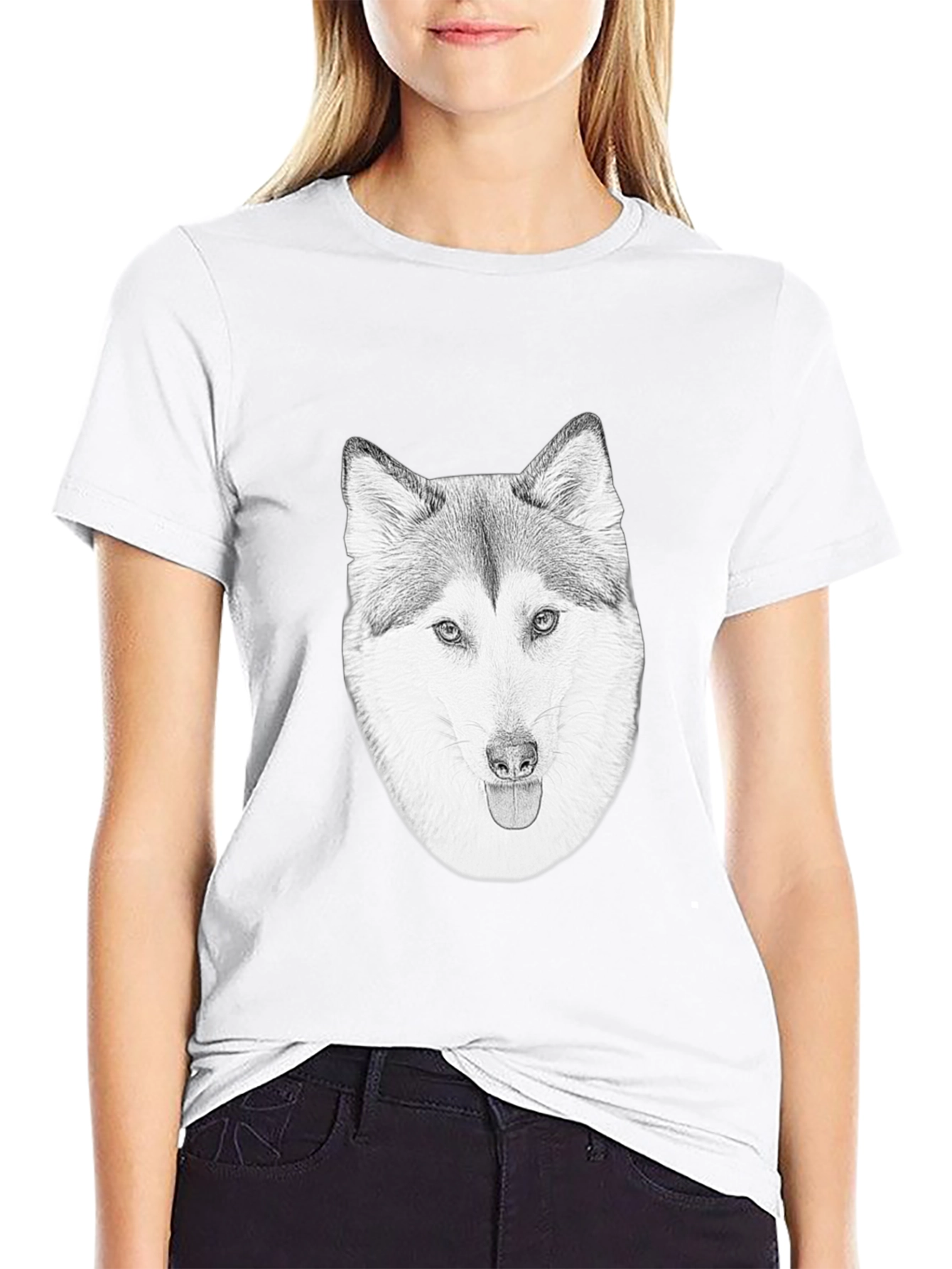 Husky Dog Graphic Black T-Shirt