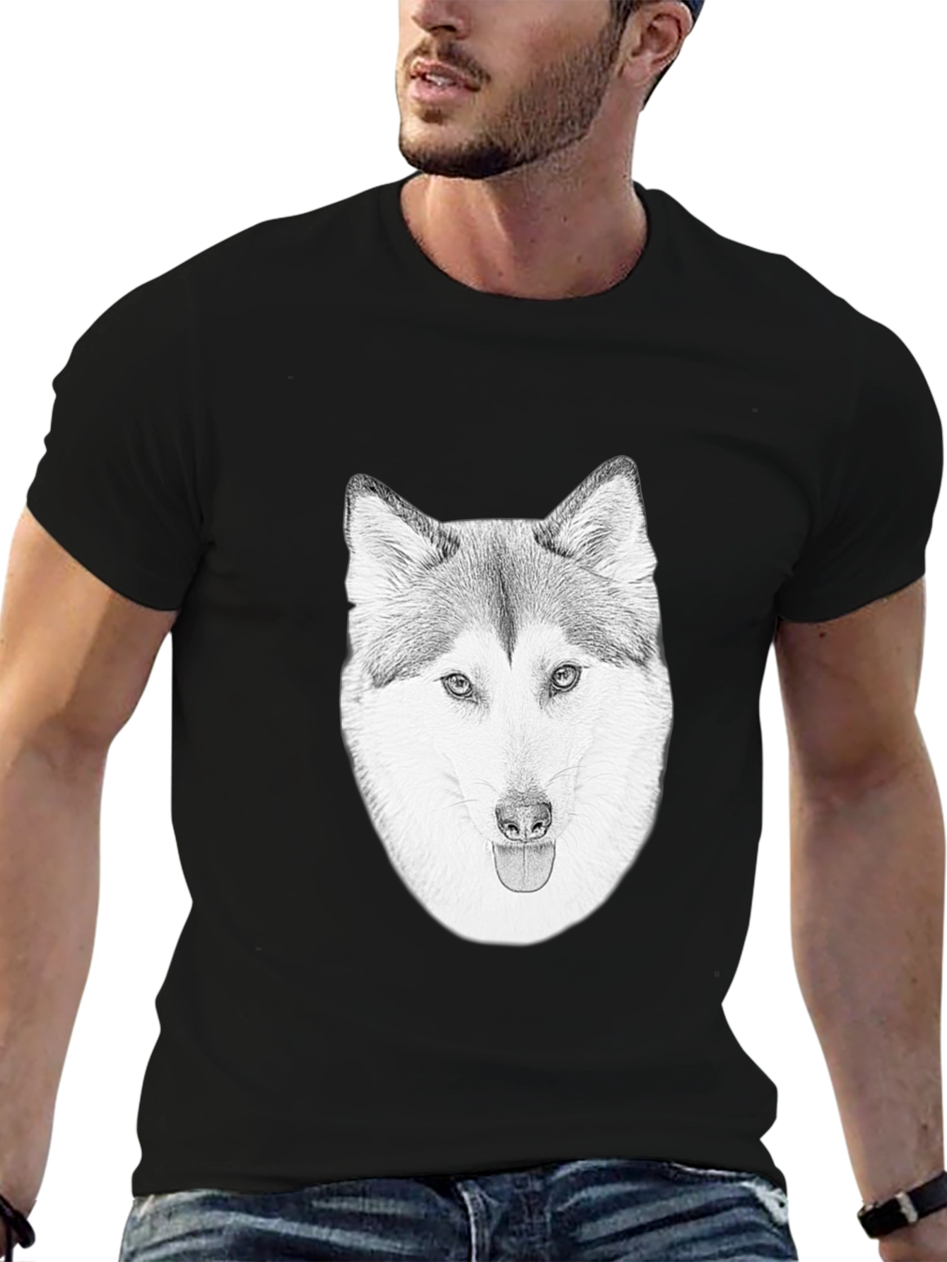 Husky Dog Graphic Black T-Shirt