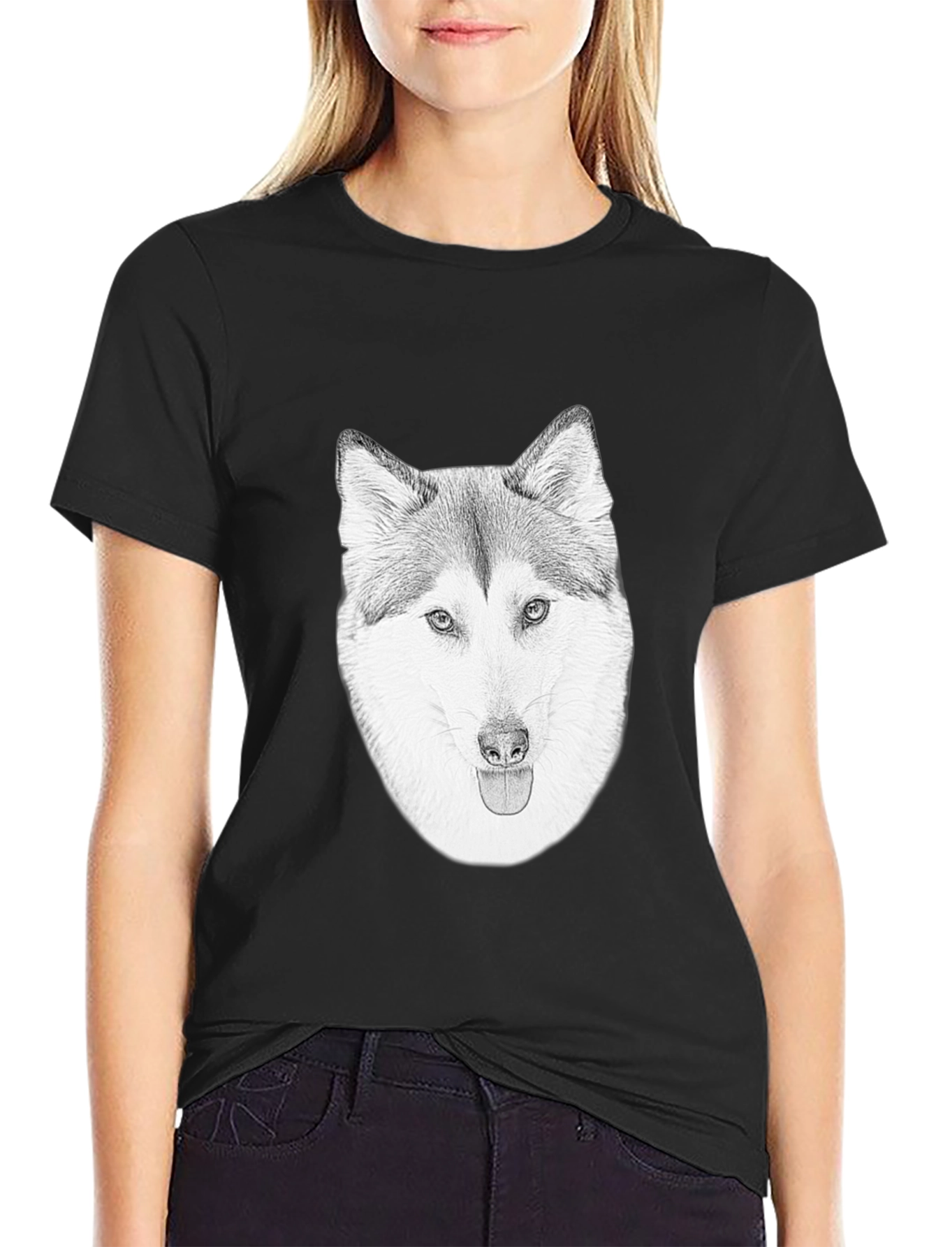 Husky Dog Graphic Black T-Shirt