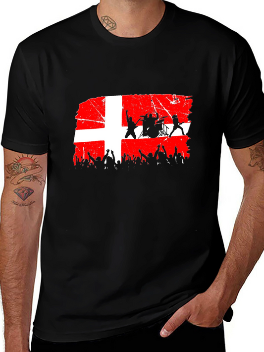 Denmark Flag Rock Band Concert Black T-Shirt