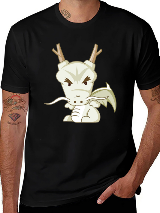 Cartoon Dragon Graphic Tee - Black Cotton T-Shirt