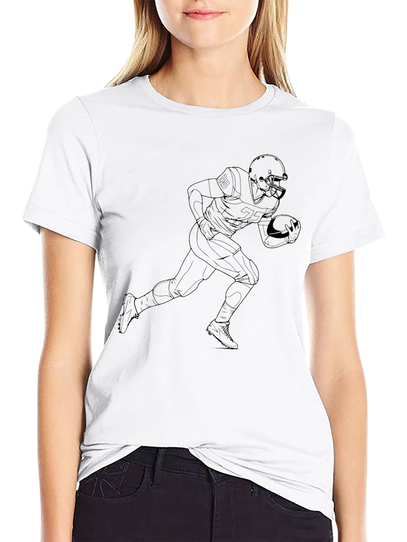 Football Player Outline Black T-Shirt