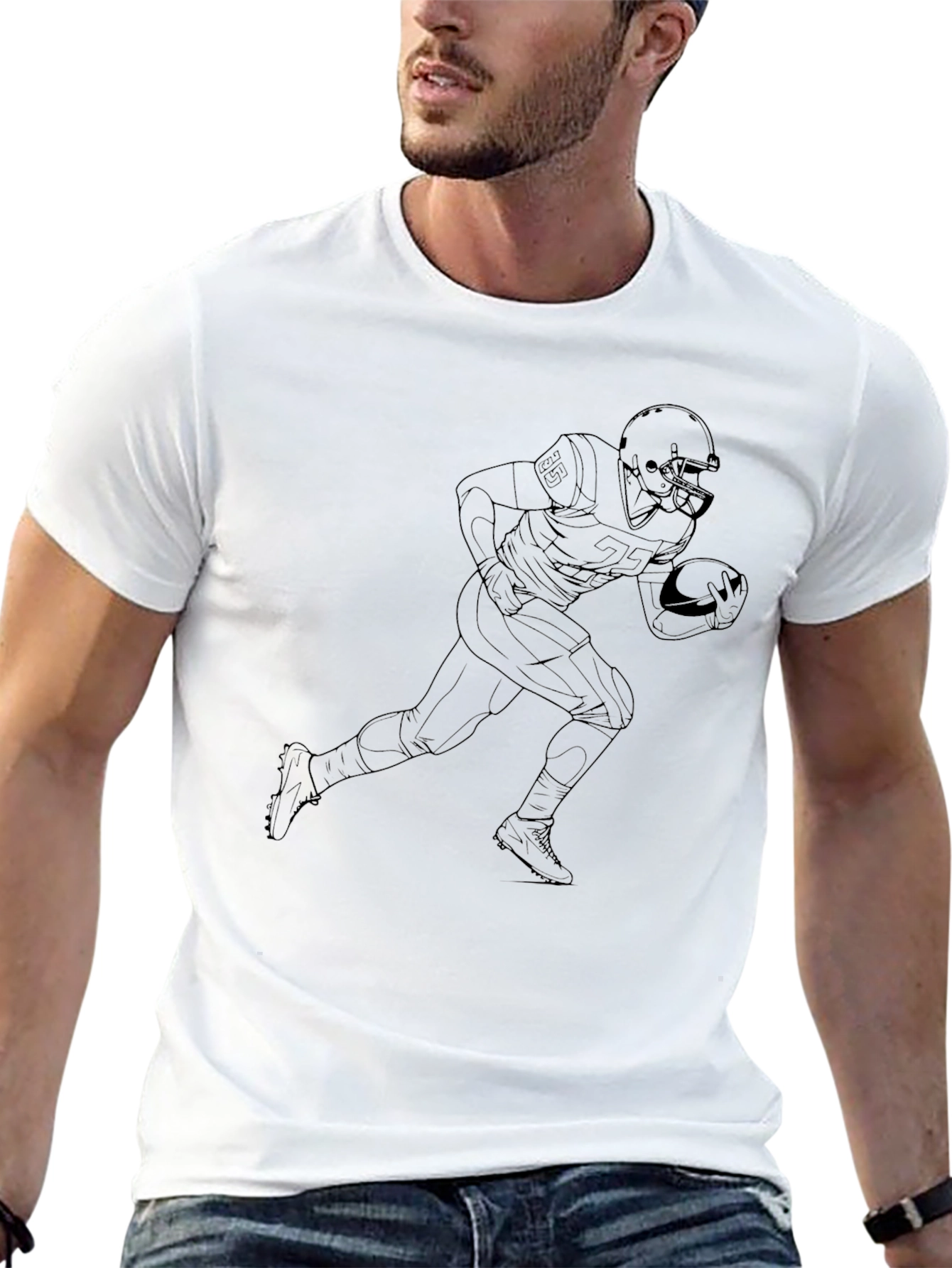 Football Player Outline Black T-Shirt