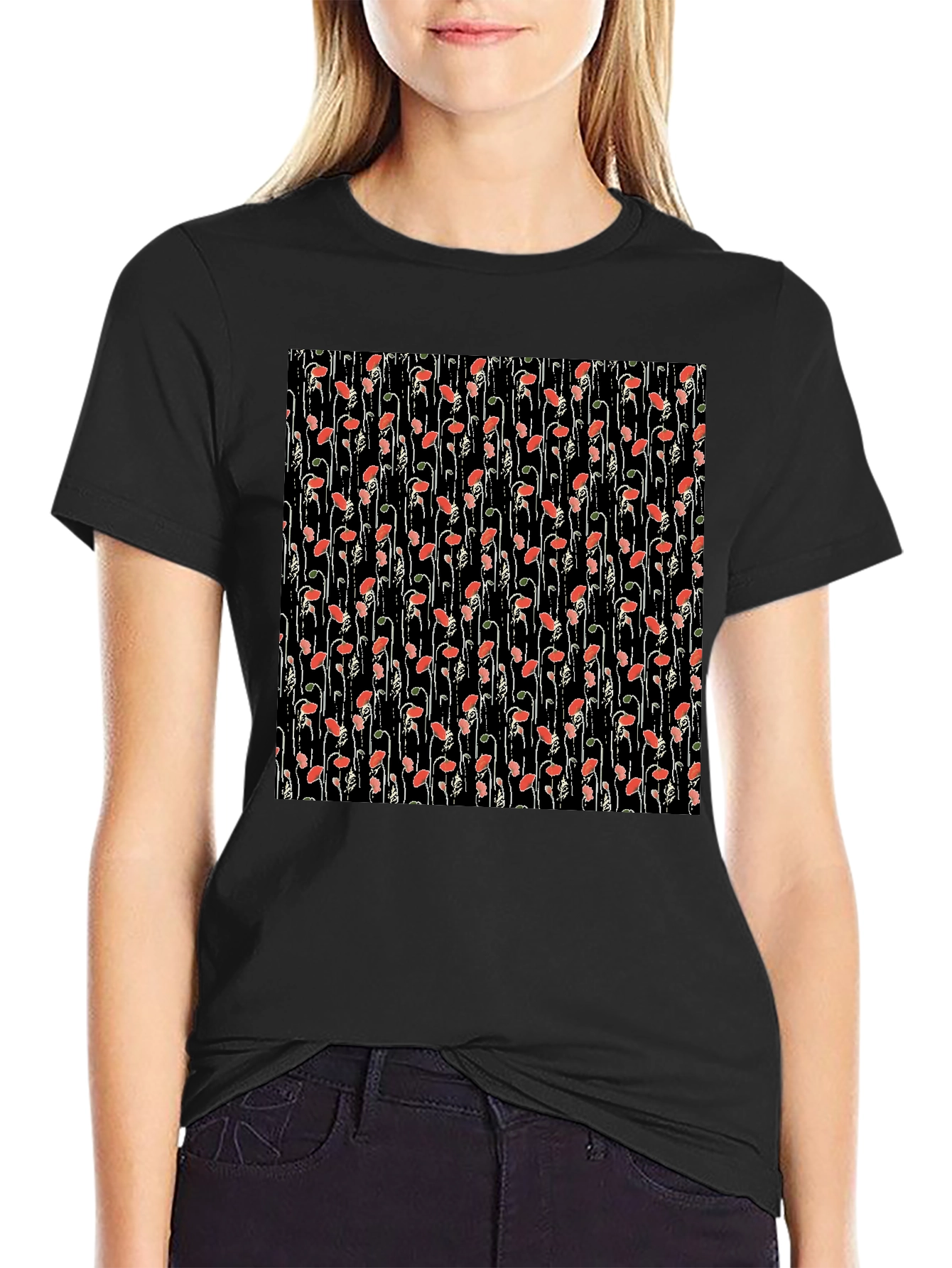 Floral Print Tee - Black Cotton Comfort