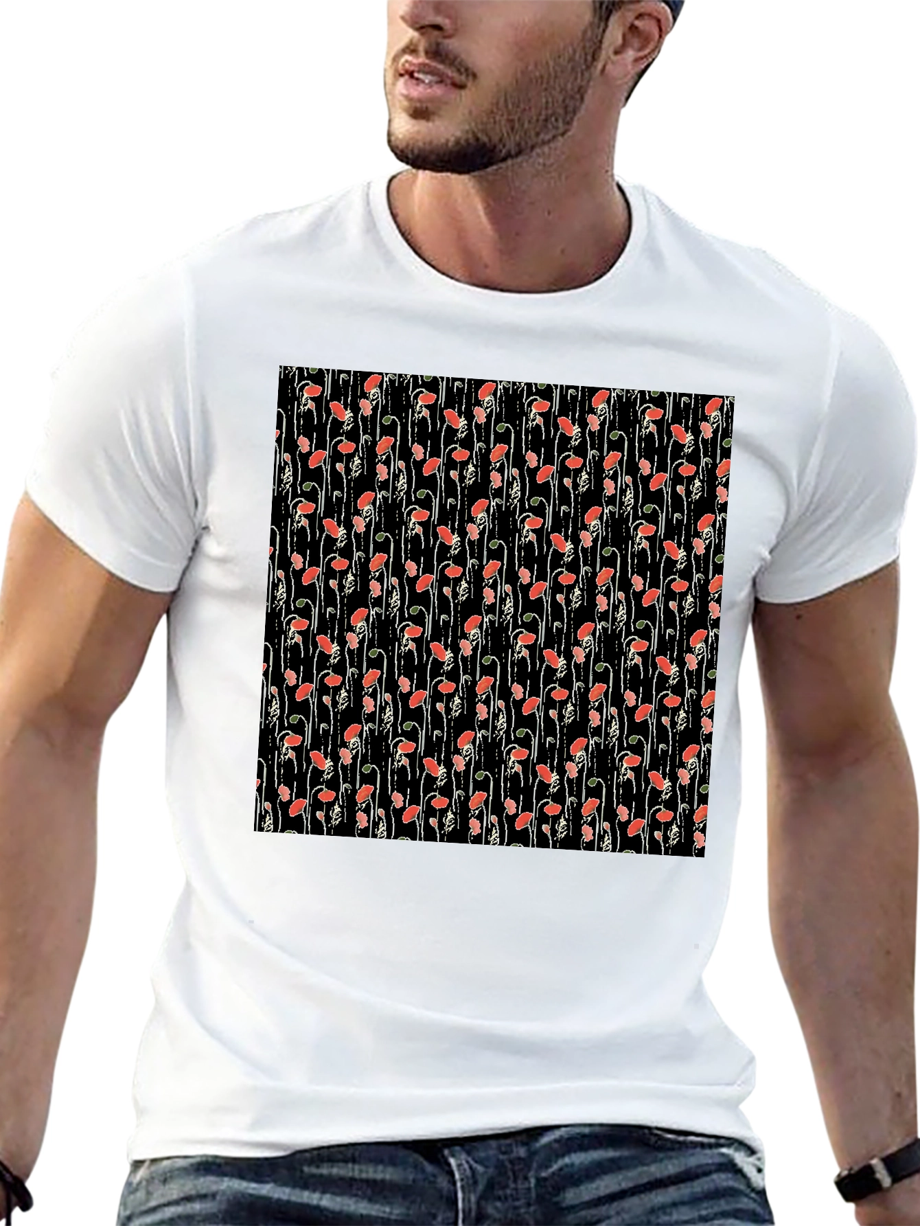 Floral Print Tee - Black Cotton Comfort